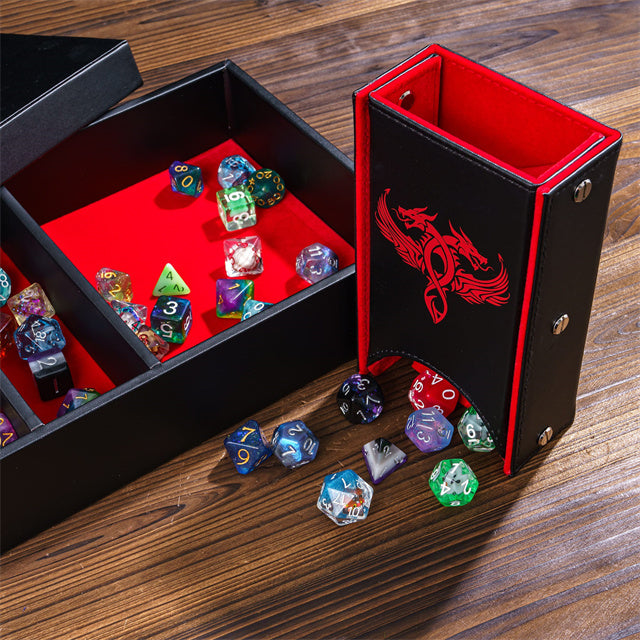Twin Dragon Leather Dice Storage Box - DragonStone