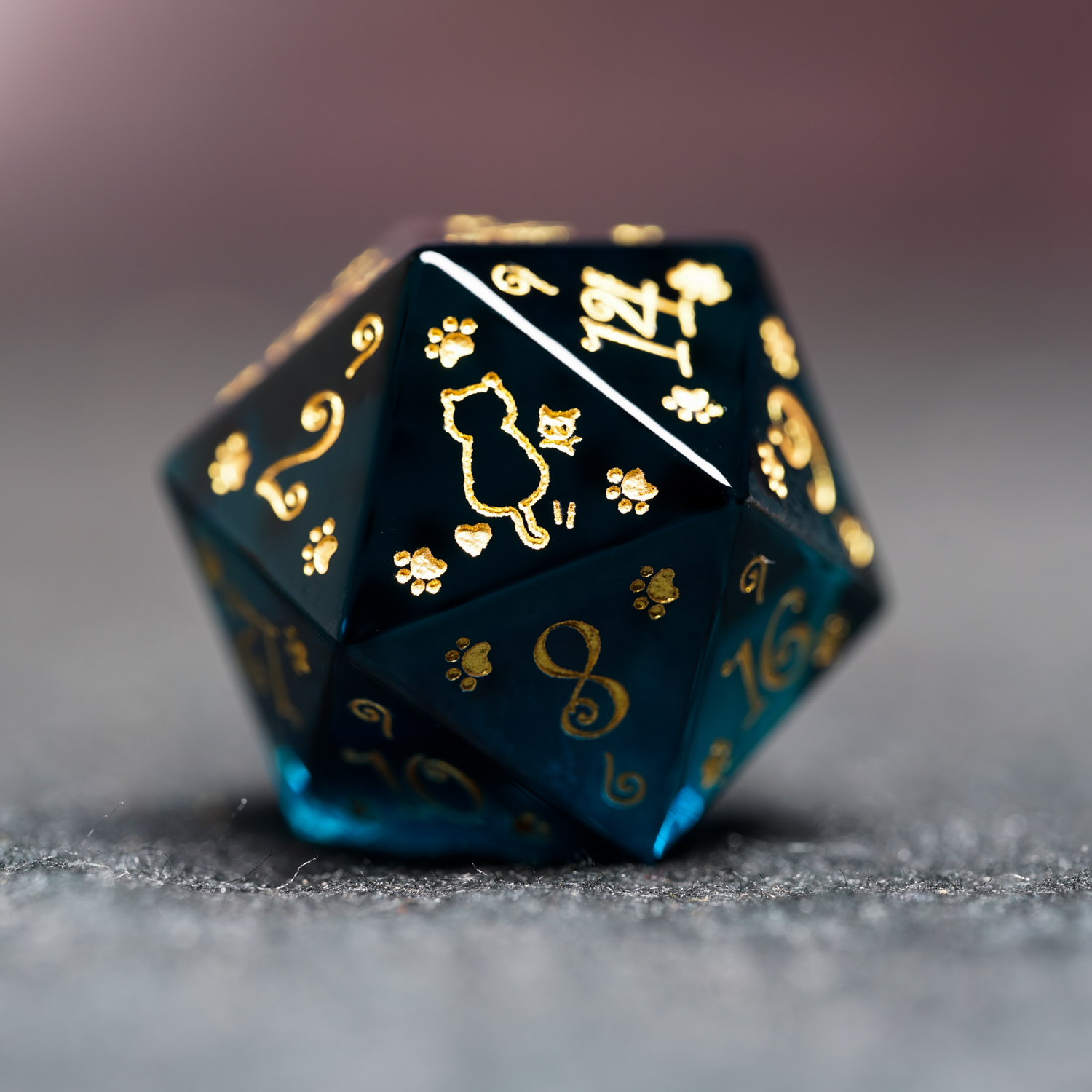Starry Sky Kitty Aurora Engraved Gemstone Dice Set - DragonStone