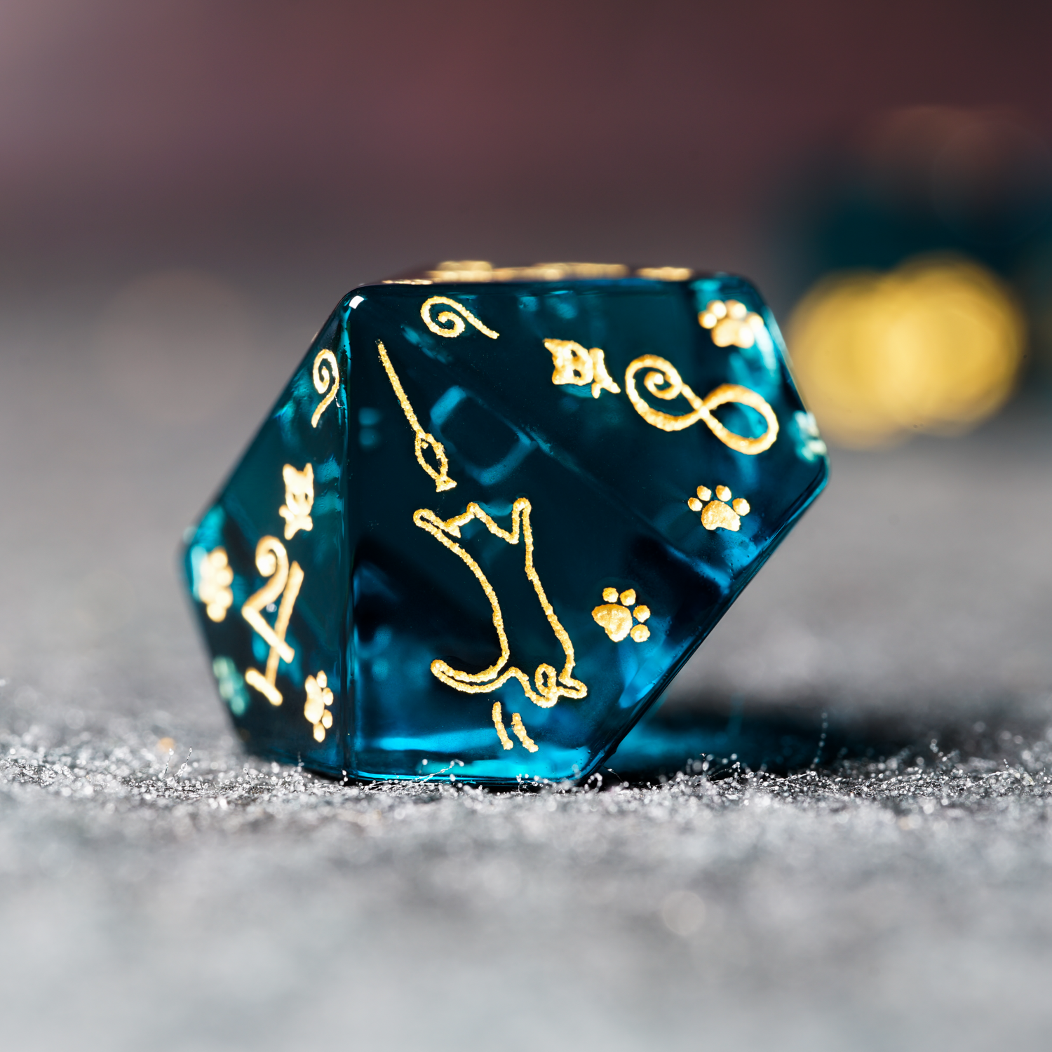 Starry Sky Kitty Aurora Engraved Gemstone Dice Set - DragonStone