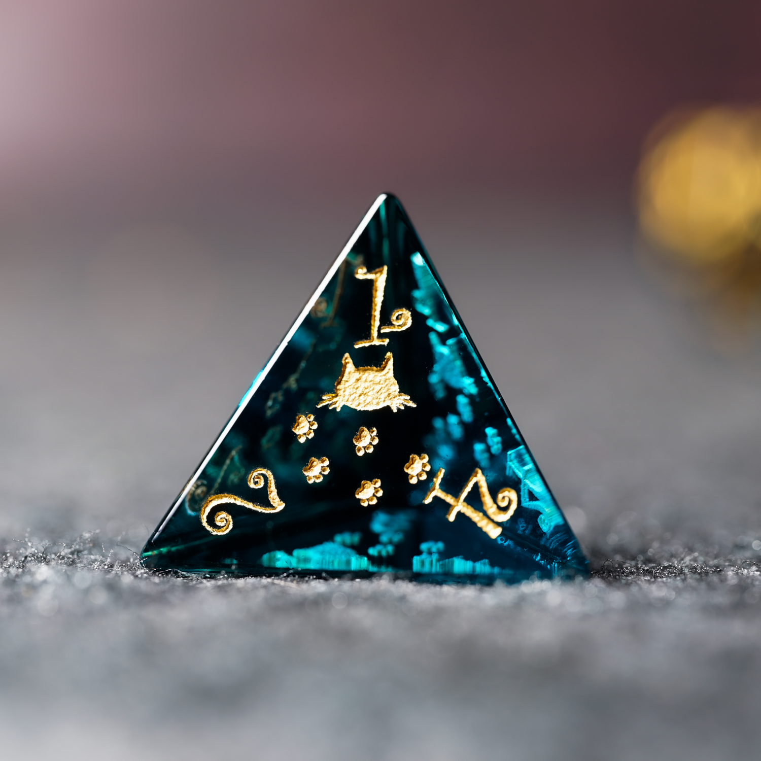 Starry Sky Kitty Aurora Engraved Gemstone Dice Set - DragonStone