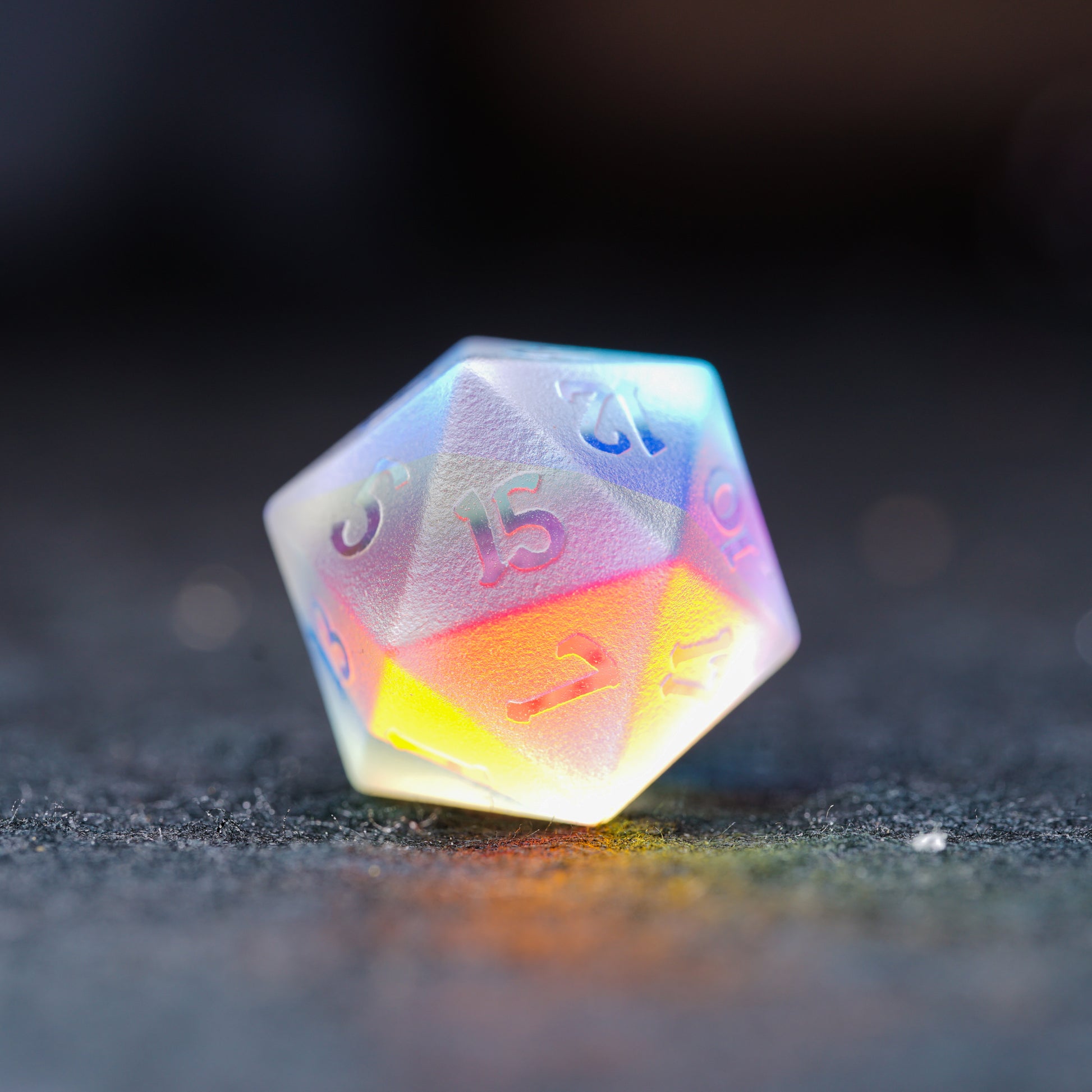 Embossed Iridescent K9 Engraved Glass Dice Set - DragonStone