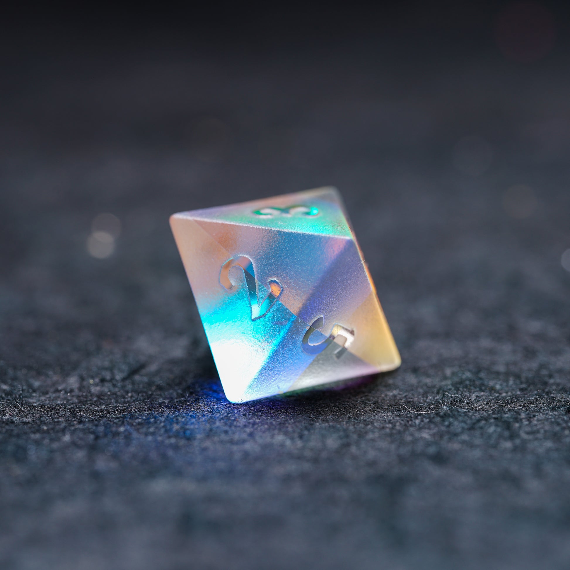 Embossed Iridescent K9 Engraved Glass Dice Set - DragonStone