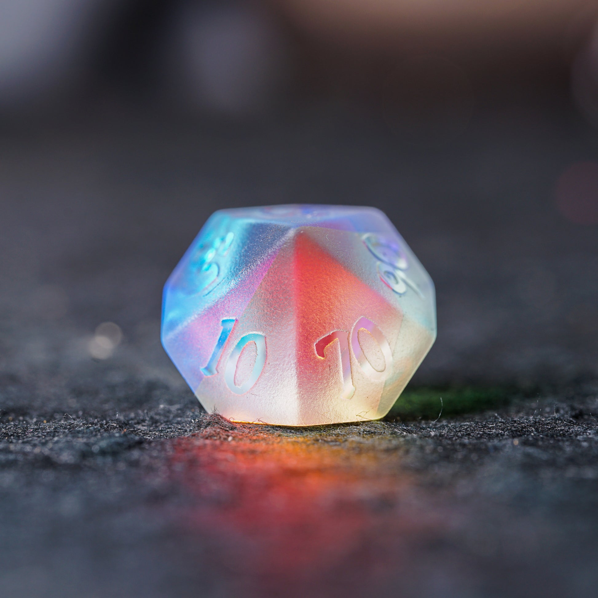 Embossed Iridescent K9 Engraved Glass Dice Set - DragonStone