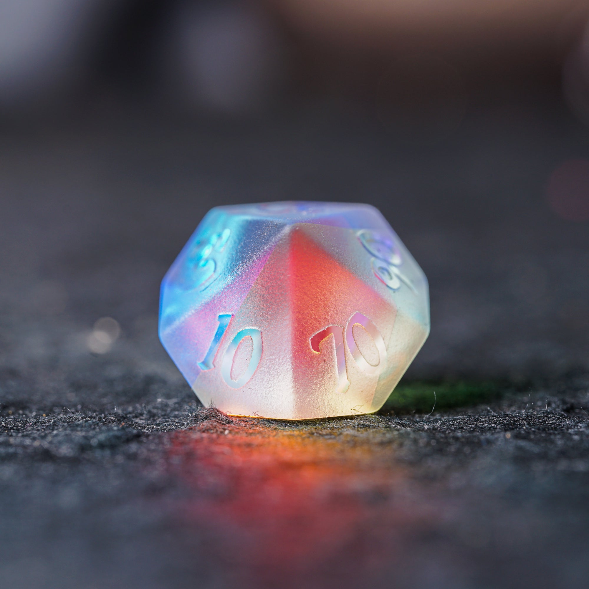 Embossed Iridescent K9 Engraved Glass Dice Set - DragonStone