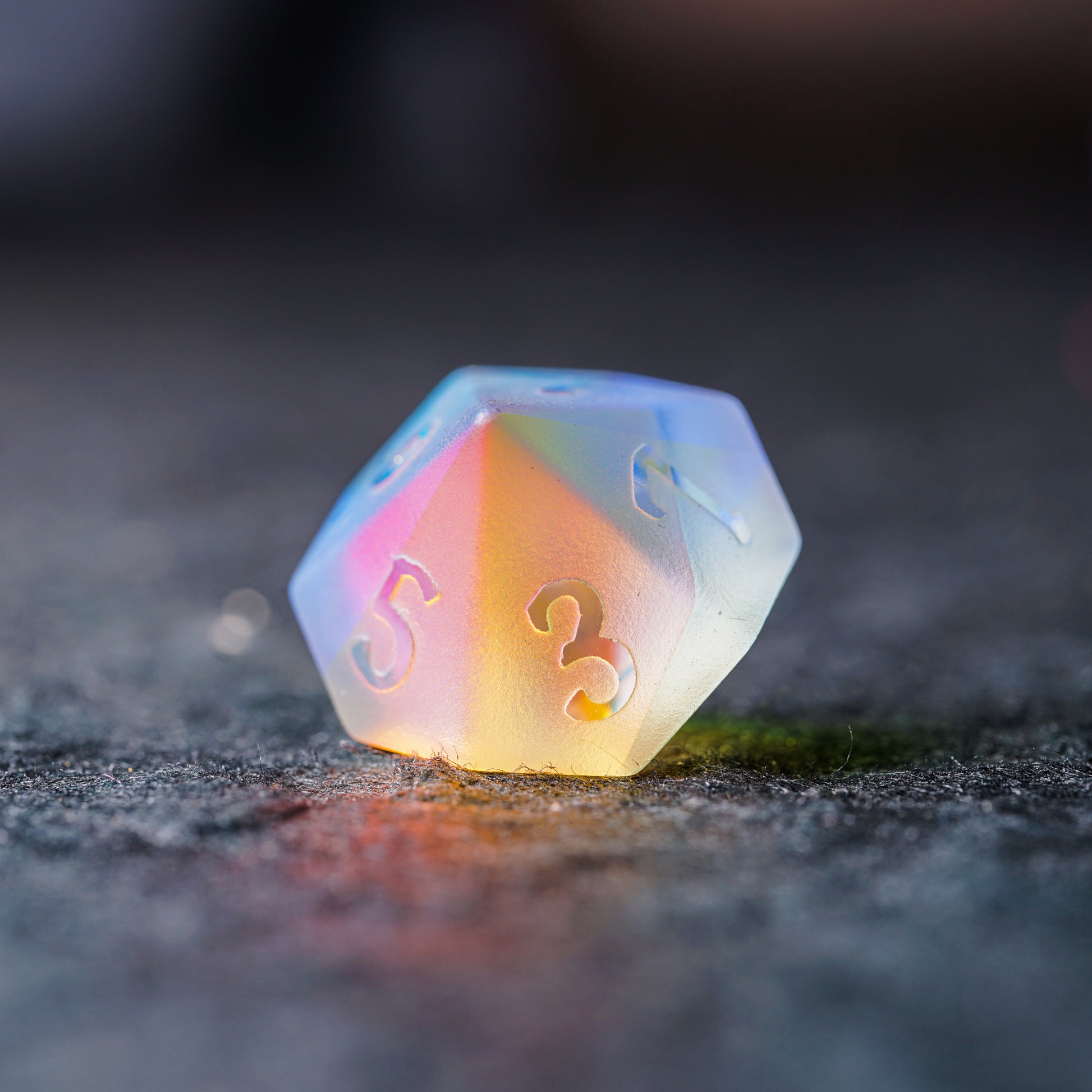 Embossed Iridescent K9 Engraved Glass Dice Set - DragonStone