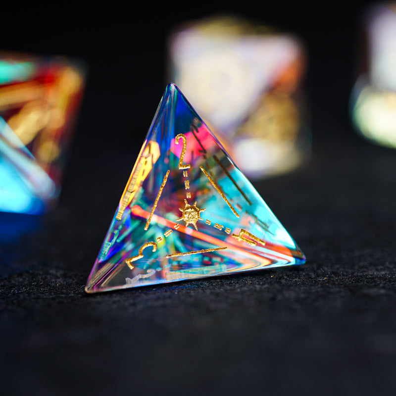 Embossed Iridescent Crystal Starry Sky Engraved Glass Dice Set - DragonStone