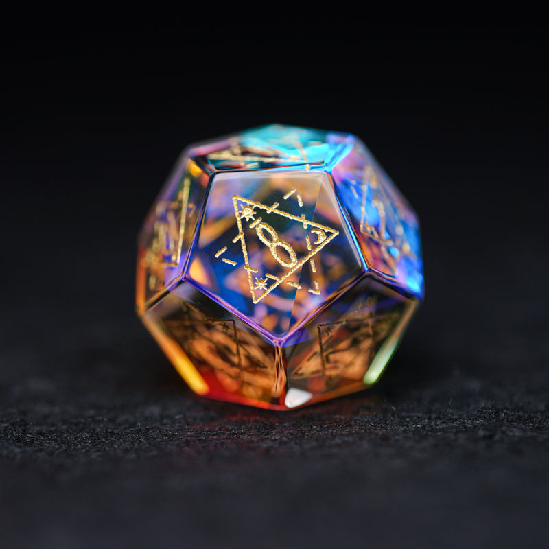 Embossed Iridescent Crystal Starry Sky Engraved Glass Dice Set - DragonStone
