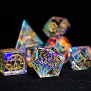 Embossed Iridescent Crystal Starry Sky Engraved Glass Dice Set - DragonStone