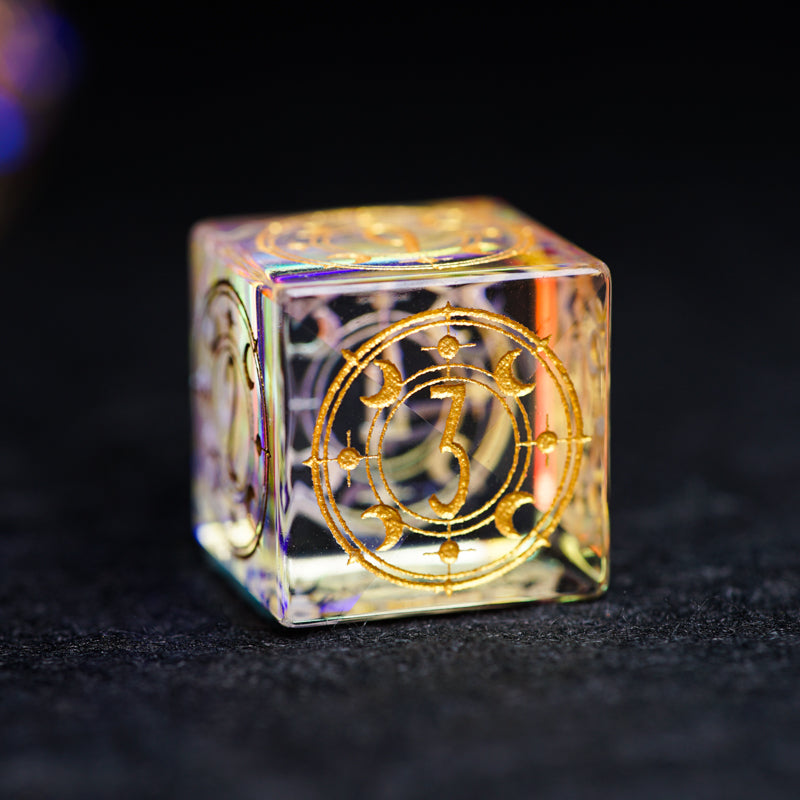 Embossed Iridescent Crystal Starry Sky Engraved Glass Dice Set - DragonStone