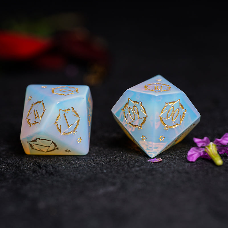Moon Divination Opalite Engraved Gemstone Dice Set - DragonStone