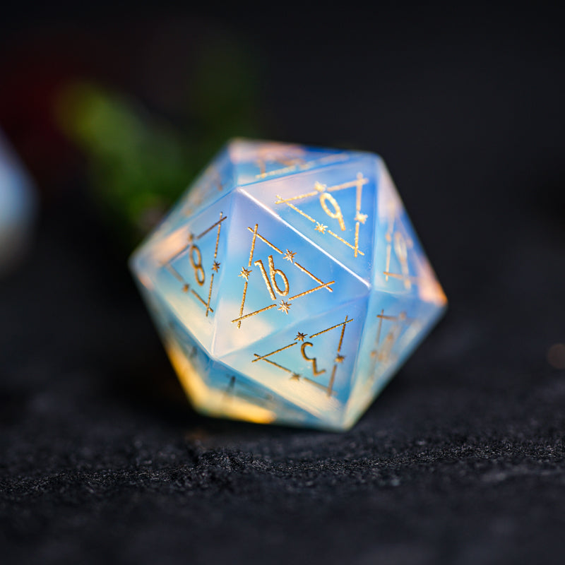 Moon Divination Opalite Engraved Gemstone Dice Set - DragonStone