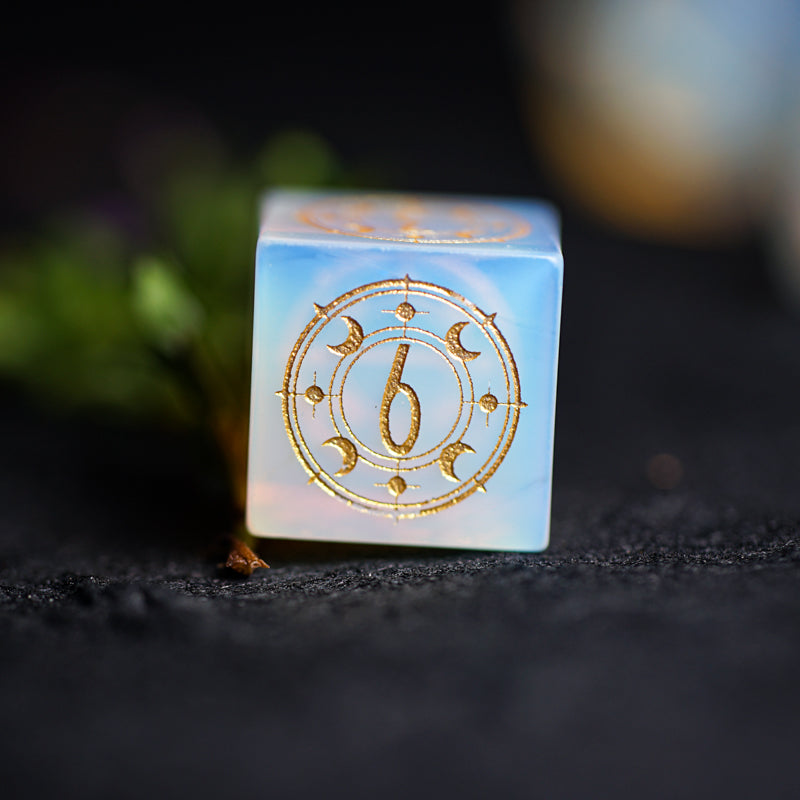 Moon Divination Opalite Engraved Gemstone Dice Set - DragonStone