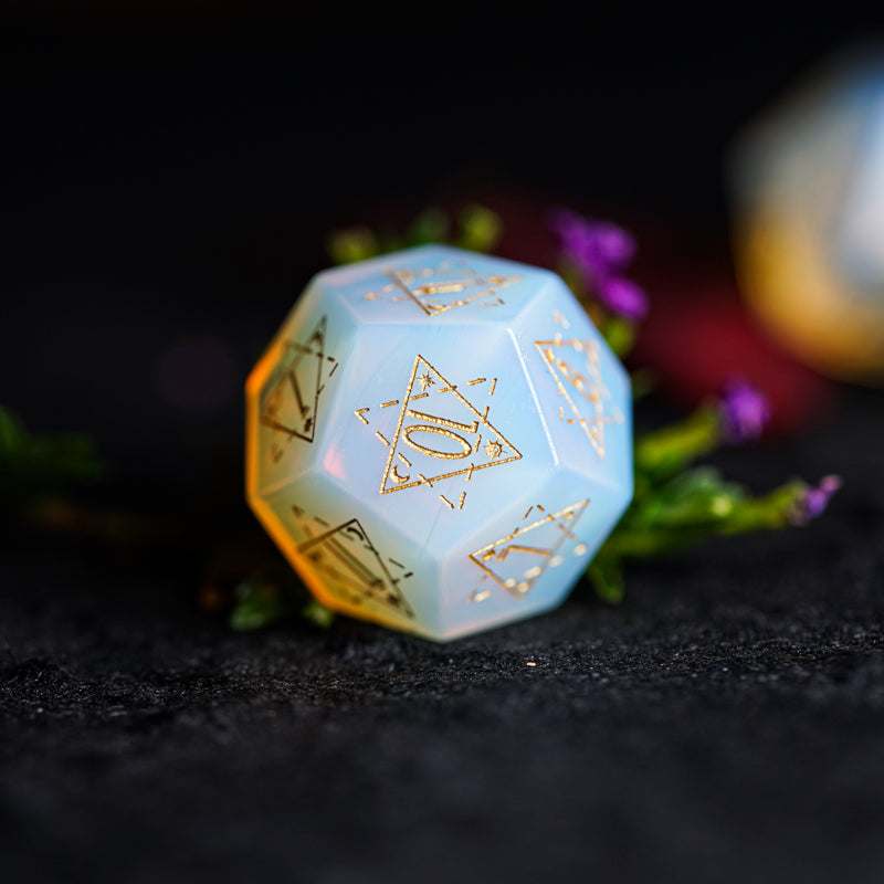 Moon Divination Opalite Engraved Gemstone Dice Set - DragonStone