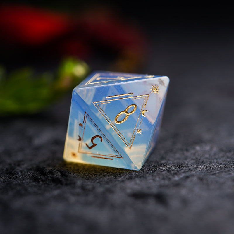 Moon Divination Opalite Engraved Gemstone Dice Set - DragonStone