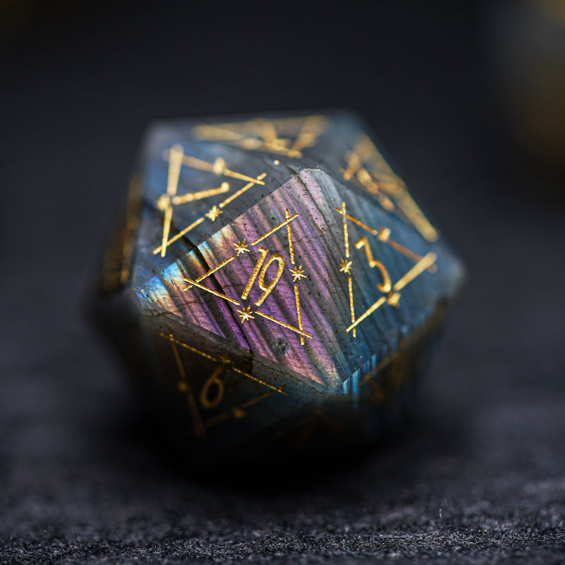 Zeus's Gallery Labradorite Engraved Gemstone Dice Set - DragonStone