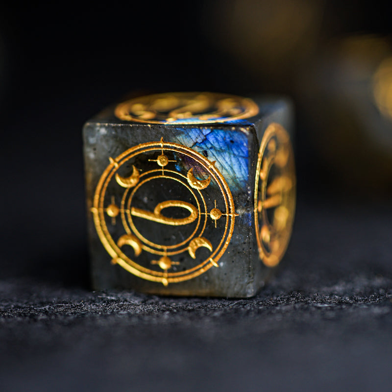 Zeus's Gallery Labradorite Engraved Gemstone Dice Set - DragonStone