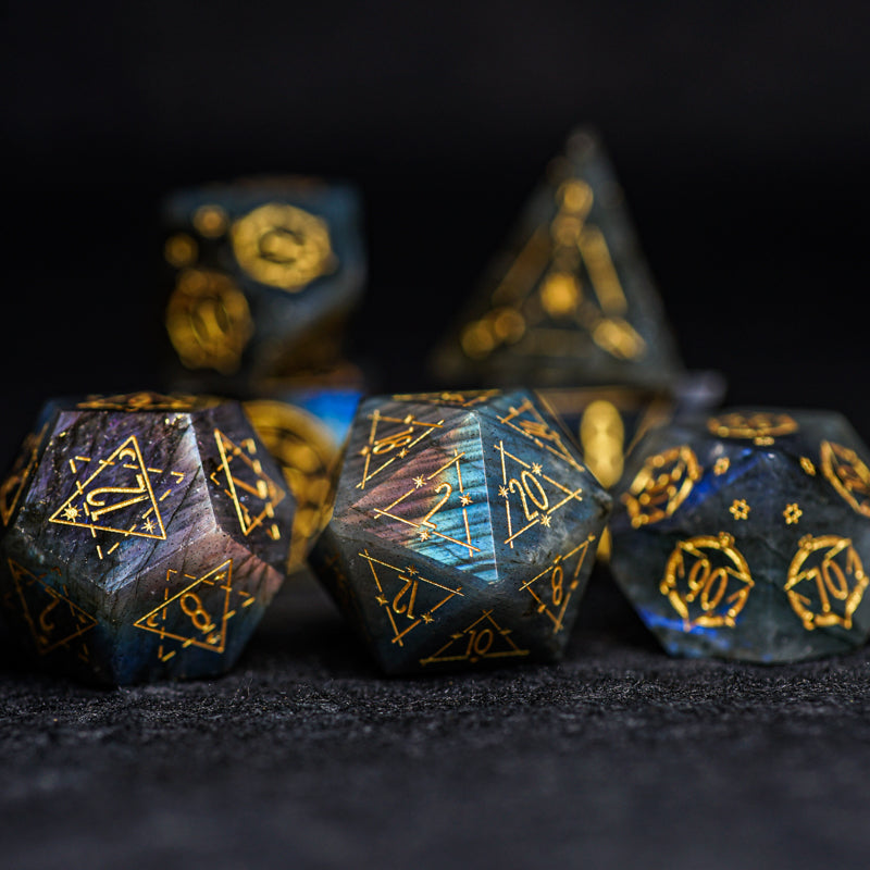 Zeus's Gallery Labradorite Engraved Gemstone Dice Set - DragonStone