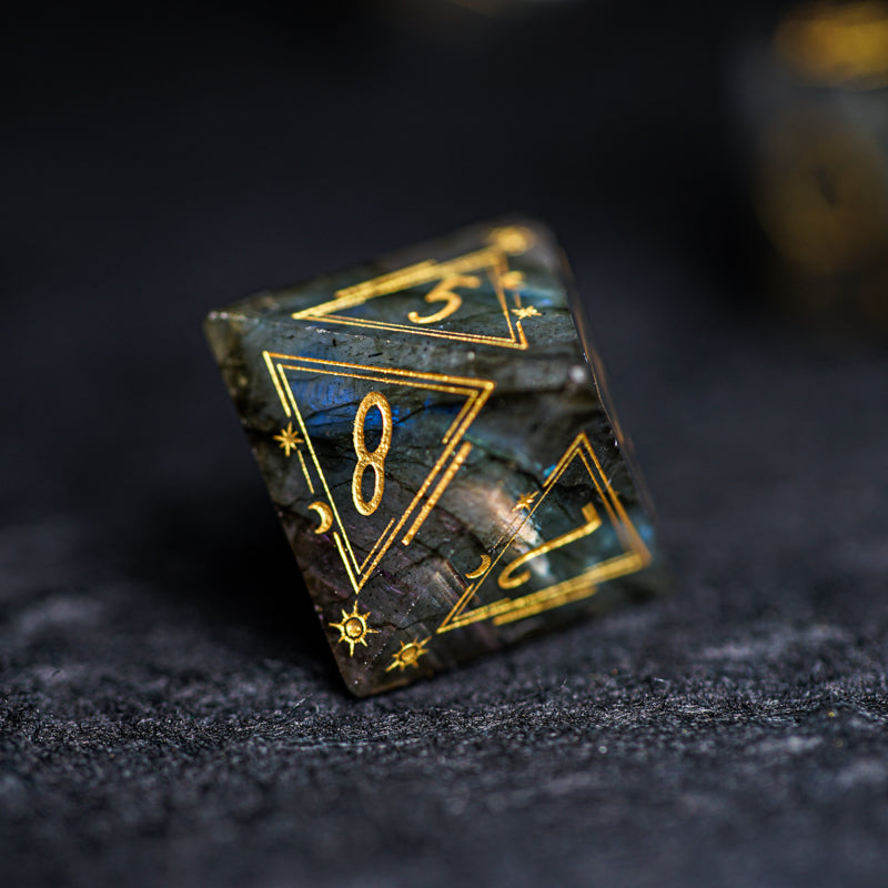 Zeus's Gallery Labradorite Engraved Gemstone Dice Set - DragonStone