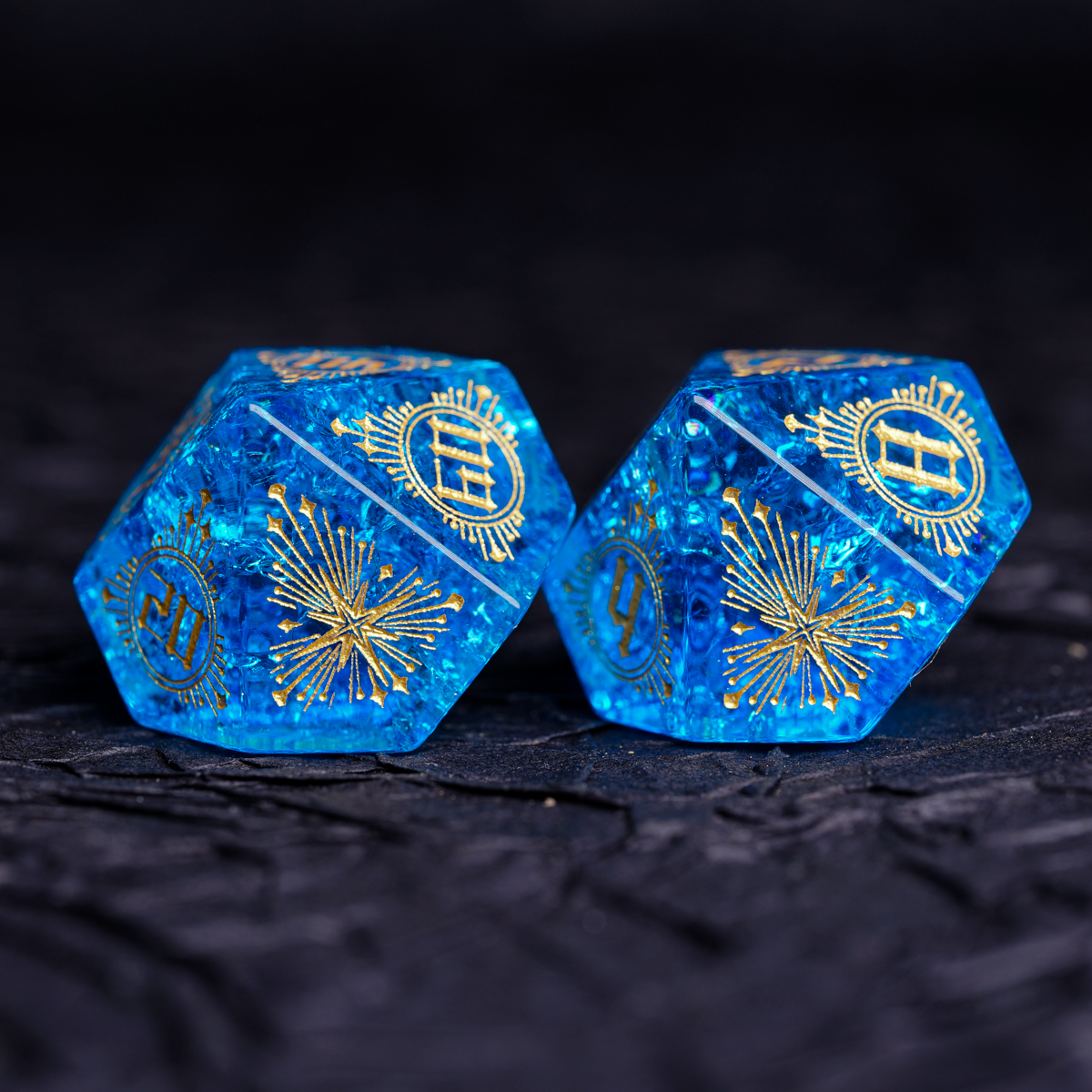 Blue Flash Zircon Engraved Gemstone Dice Set - DragonStone