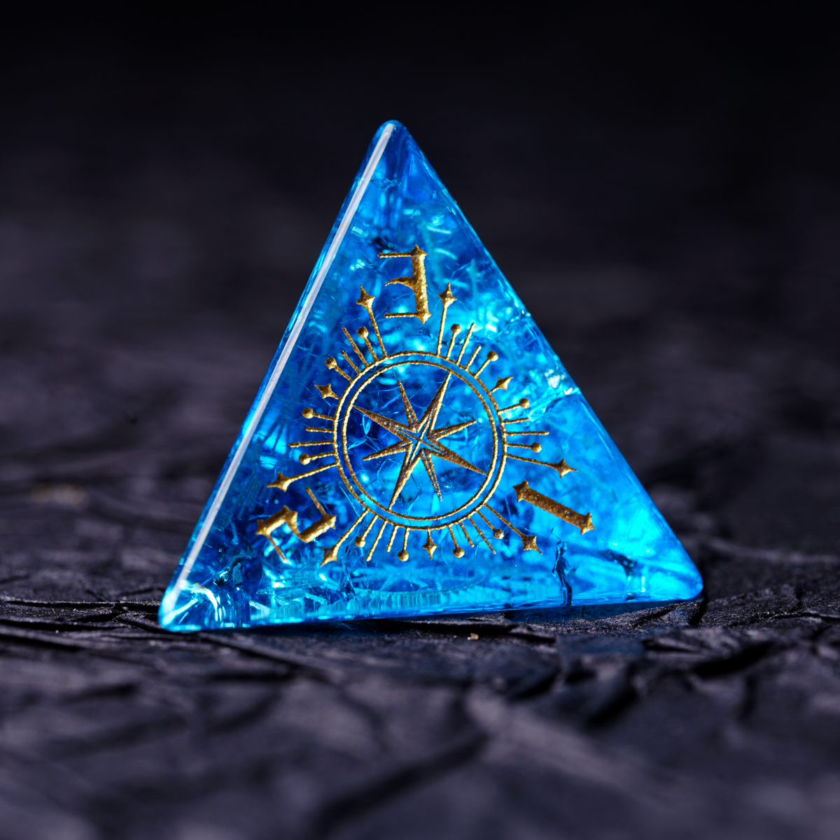 Blue Flash Zircon Engraved Gemstone Dice Set - DragonStone