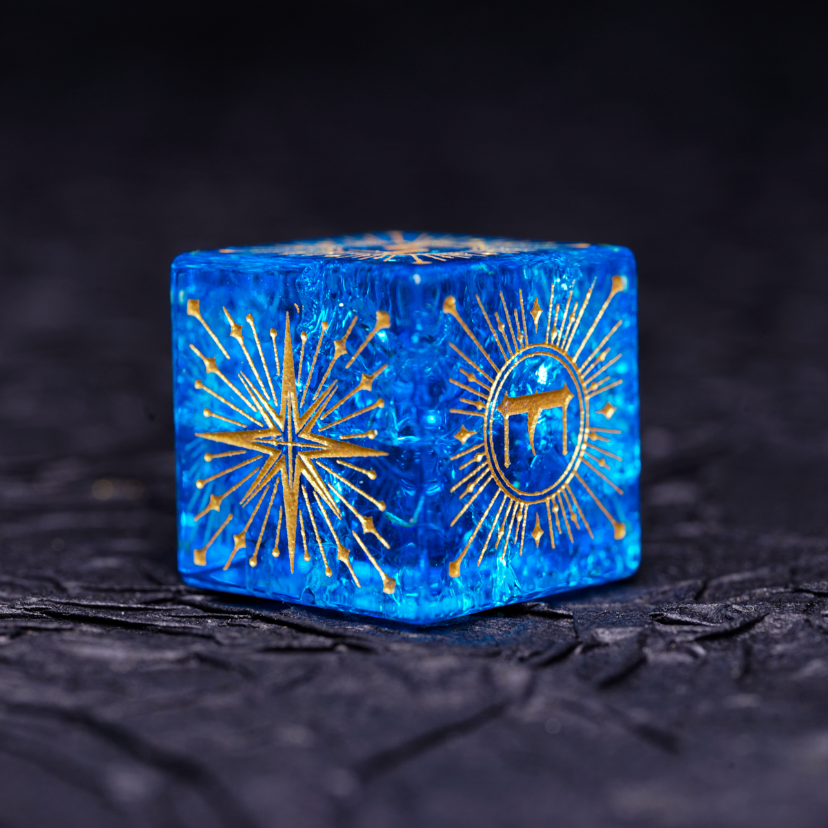 Blue Flash Zircon Engraved Gemstone Dice Set - DragonStone