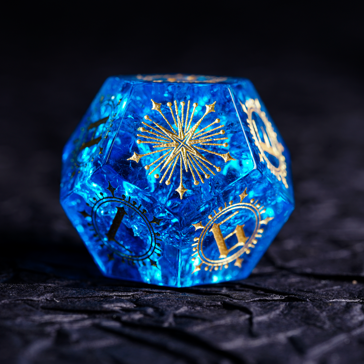 Blue Flash Zircon Engraved Gemstone Dice Set - DragonStone