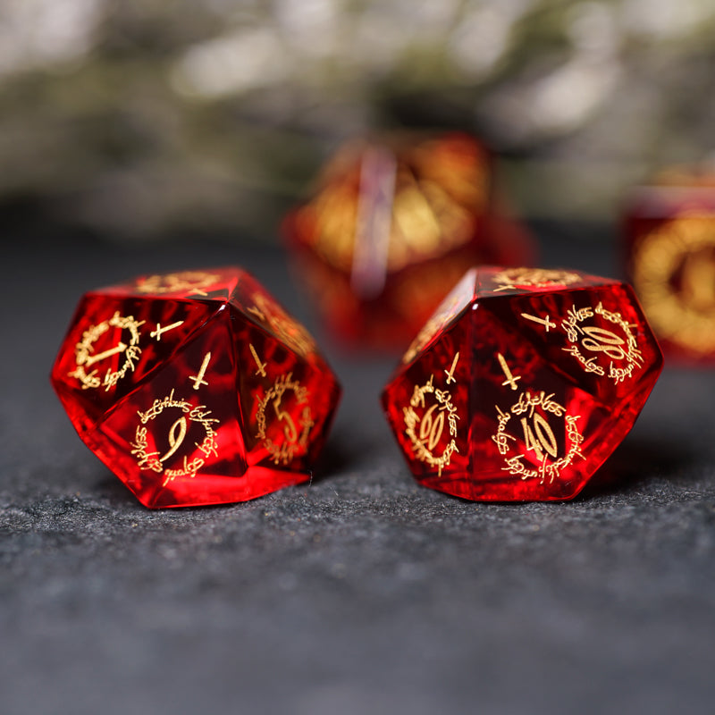 Scarlet Witch Garnet Engraved Gemstone Dice Set - DragonStone