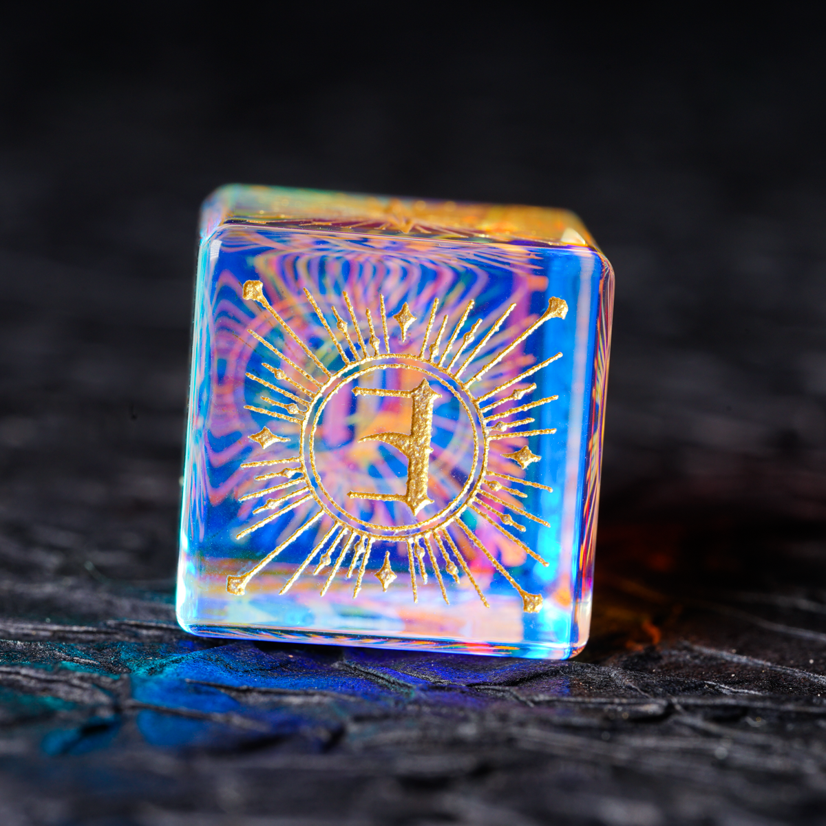 Iridescent Engraved Dichroic Prism Glass Dice Set - DragonStone