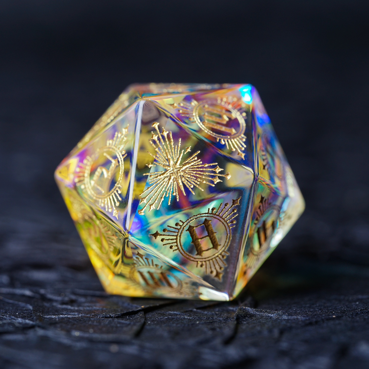 Iridescent Engraved Dichroic Prism Glass Dice Set - DragonStone