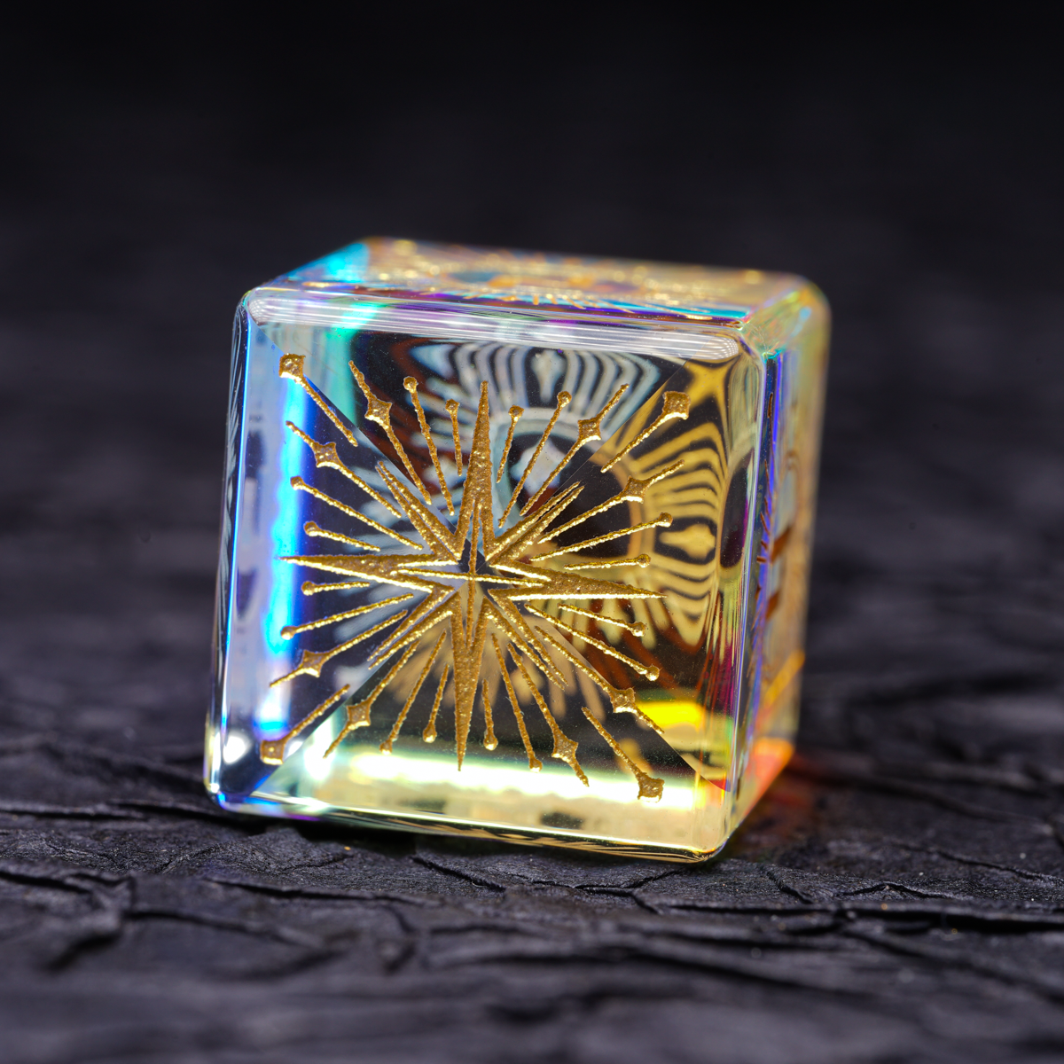Iridescent Engraved Dichroic Prism Glass Dice Set - DragonStone