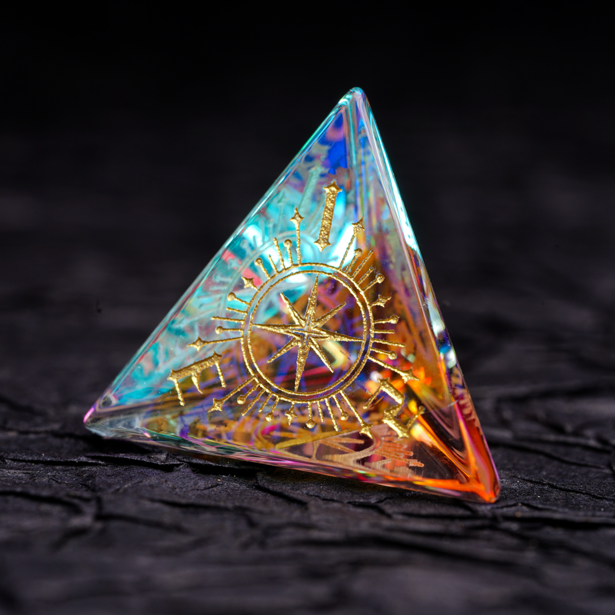 Iridescent Engraved Dichroic Prism Glass Dice Set - DragonStone
