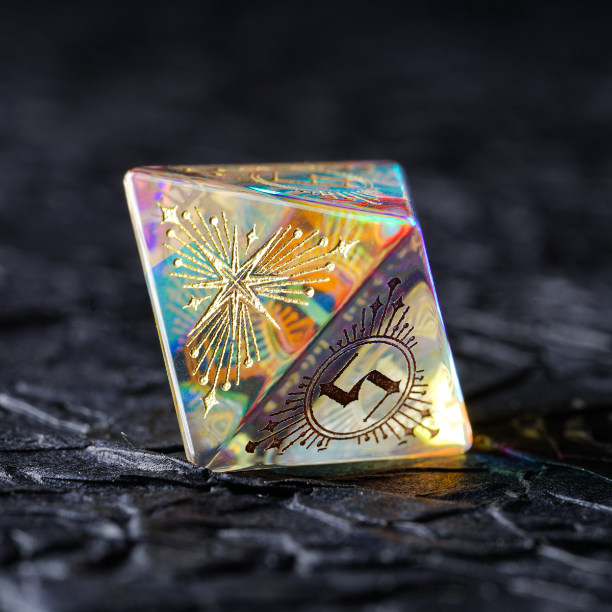 Iridescent Engraved Dichroic Prism Glass Dice Set - DragonStone
