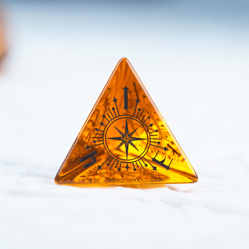 Temporal Singularity Orange Zircon Engraved Gemstone Dice Set - DragonStone