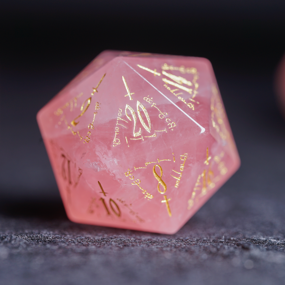 Elven Whisper Natural Rose Quartz Engraved Gemstone Dice Set - DragonStone