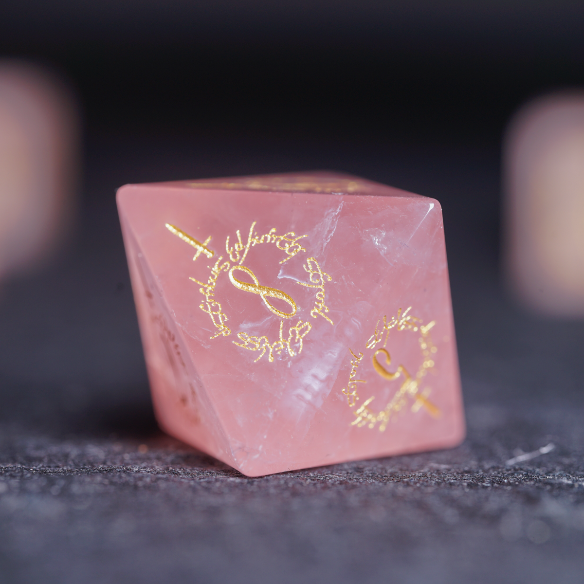 Elven Whisper Natural Rose Quartz Engraved Gemstone Dice Set - DragonStone