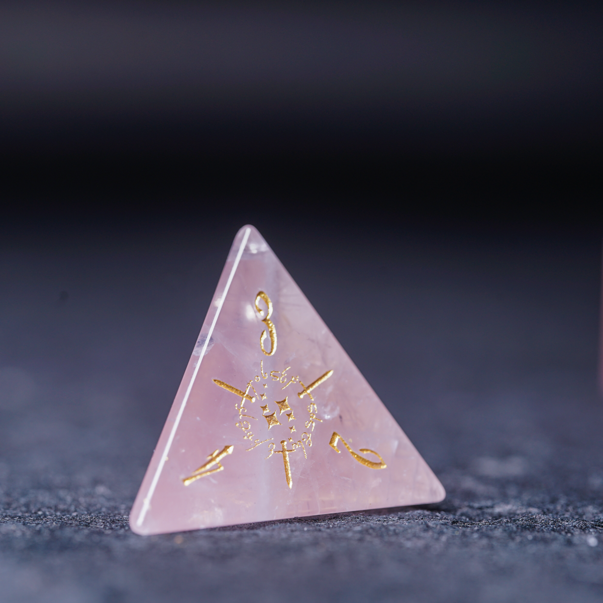 Elven Whisper Natural Rose Quartz Engraved Gemstone Dice Set - DragonStone