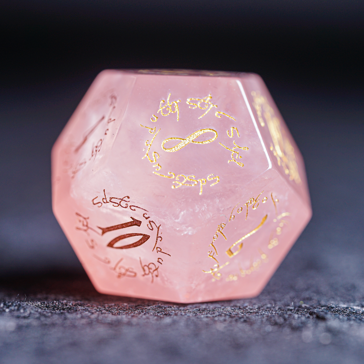 Elven Whisper Natural Rose Quartz Engraved Gemstone Dice Set - DragonStone