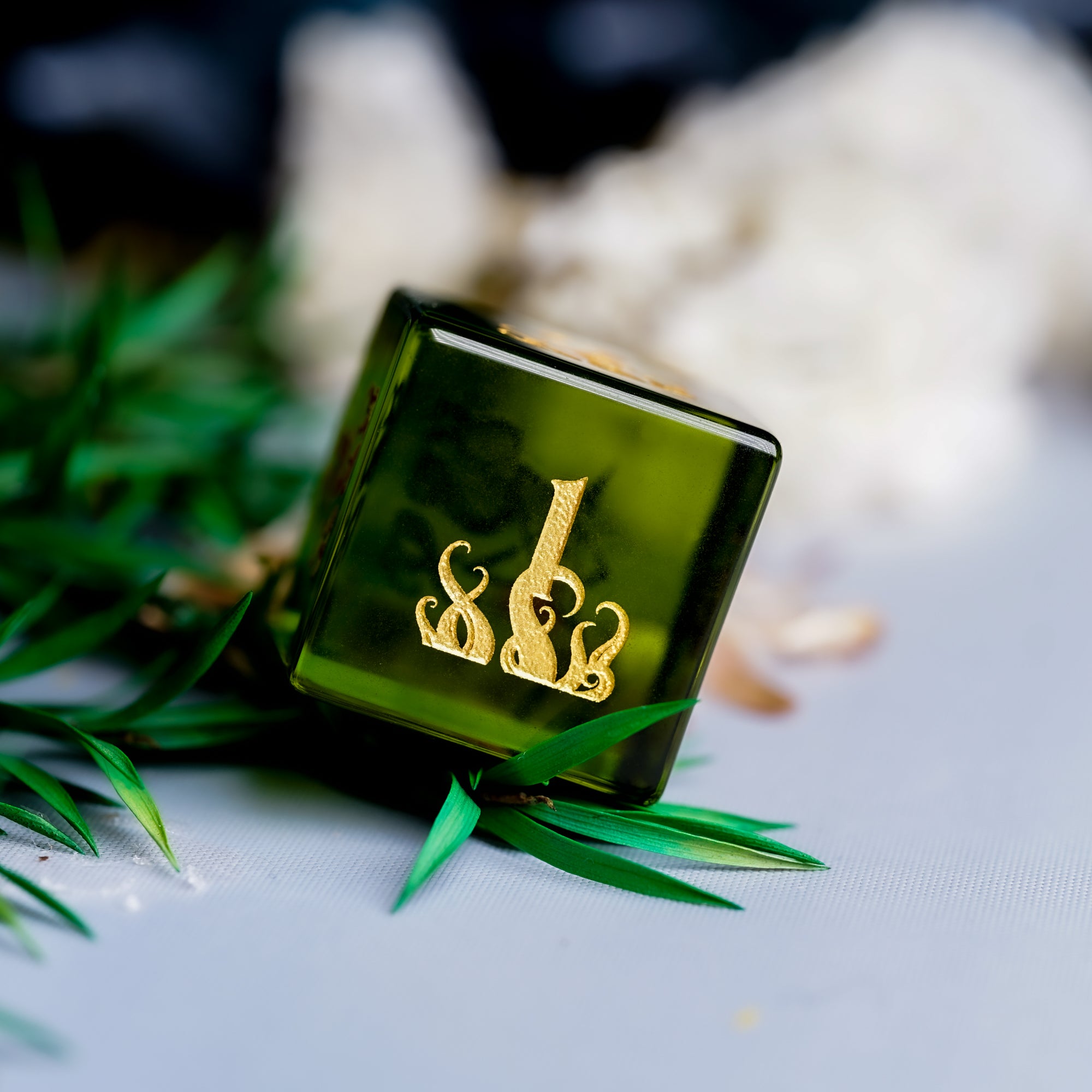 Cthulhu Tentacle Pattern Peridot Engraved Gemstone Dice Set - DragonStone