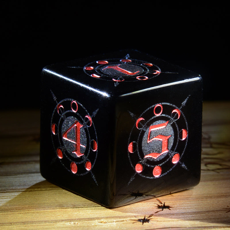 Moon Magic Sigil Obsidian Engraved Gemstone Dice Set - DragonStone