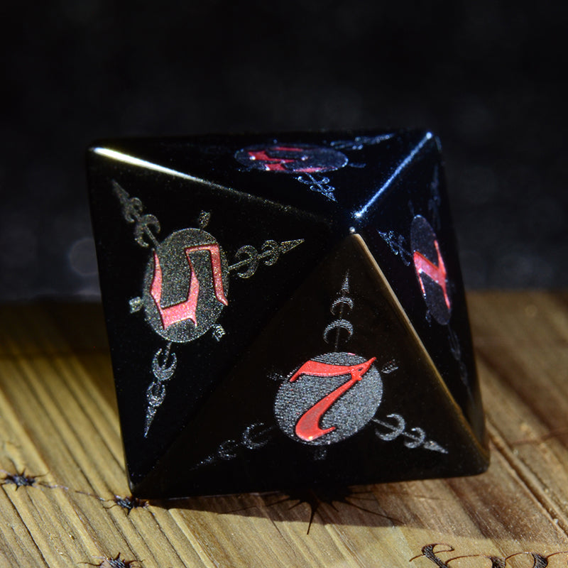 Moon Magic Sigil Obsidian Engraved Gemstone Dice Set - DragonStone