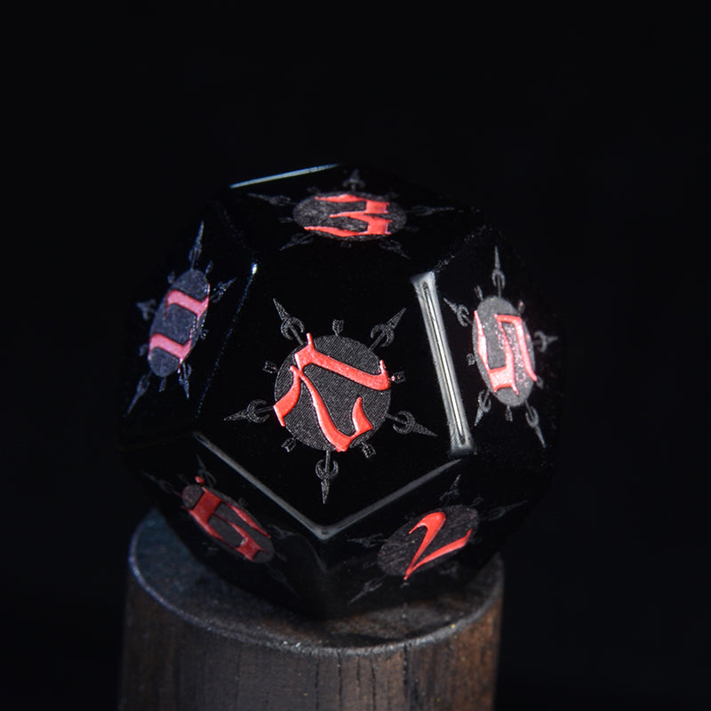 Moon Magic Sigil Obsidian Engraved Gemstone Dice Set - DragonStone