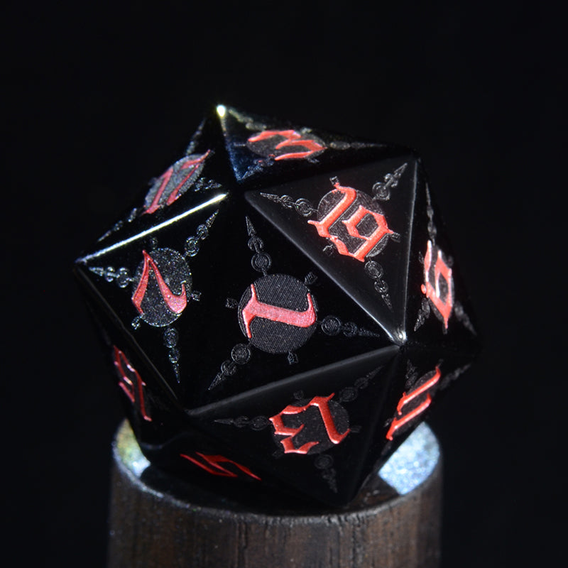 Moon Magic Sigil Obsidian Engraved Gemstone Dice Set - DragonStone