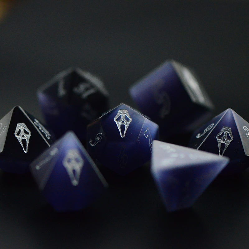 Scream Cat's Eye Engraved Gemstone Dice Set (Halloween Limited) - DragonStone