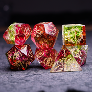 Red and Green Crackle Glass Dice Set - DragonStone