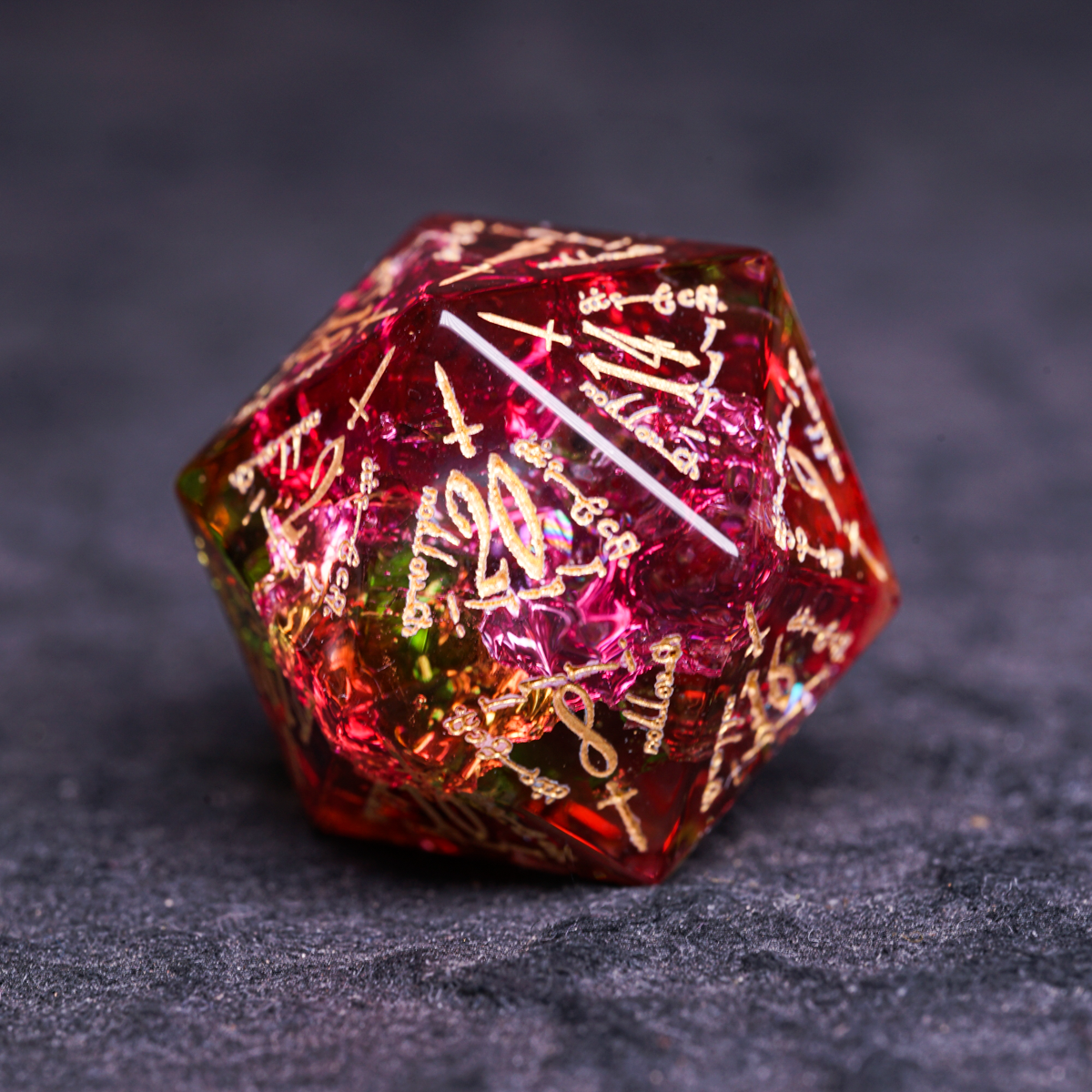 Red and Green Crackle Glass Dice Set - DragonStone