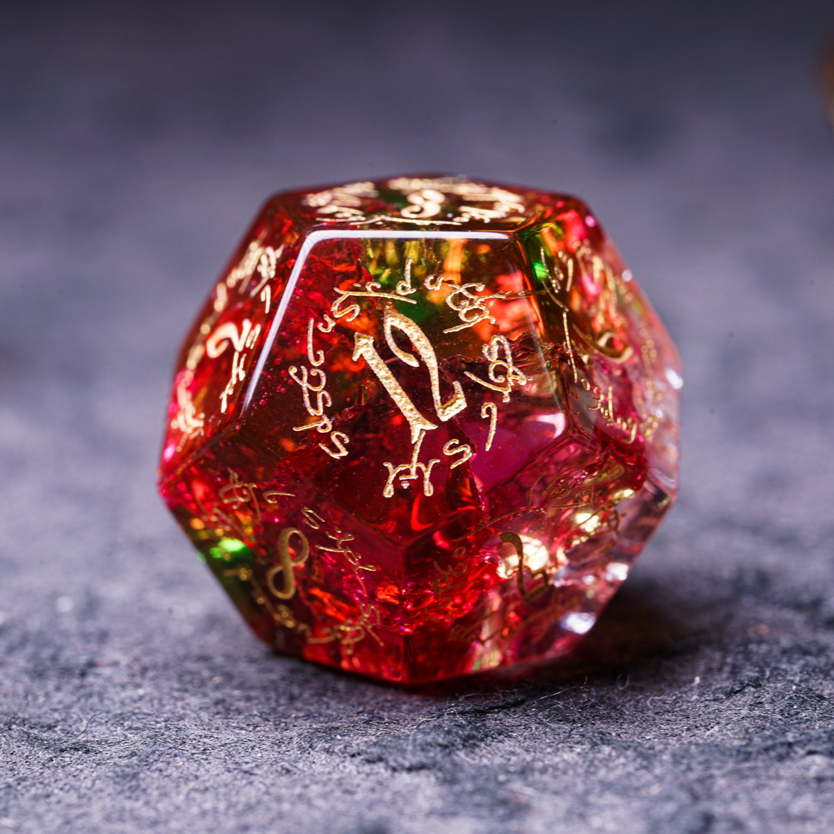 Red and Green Crackle Glass Dice Set - DragonStone