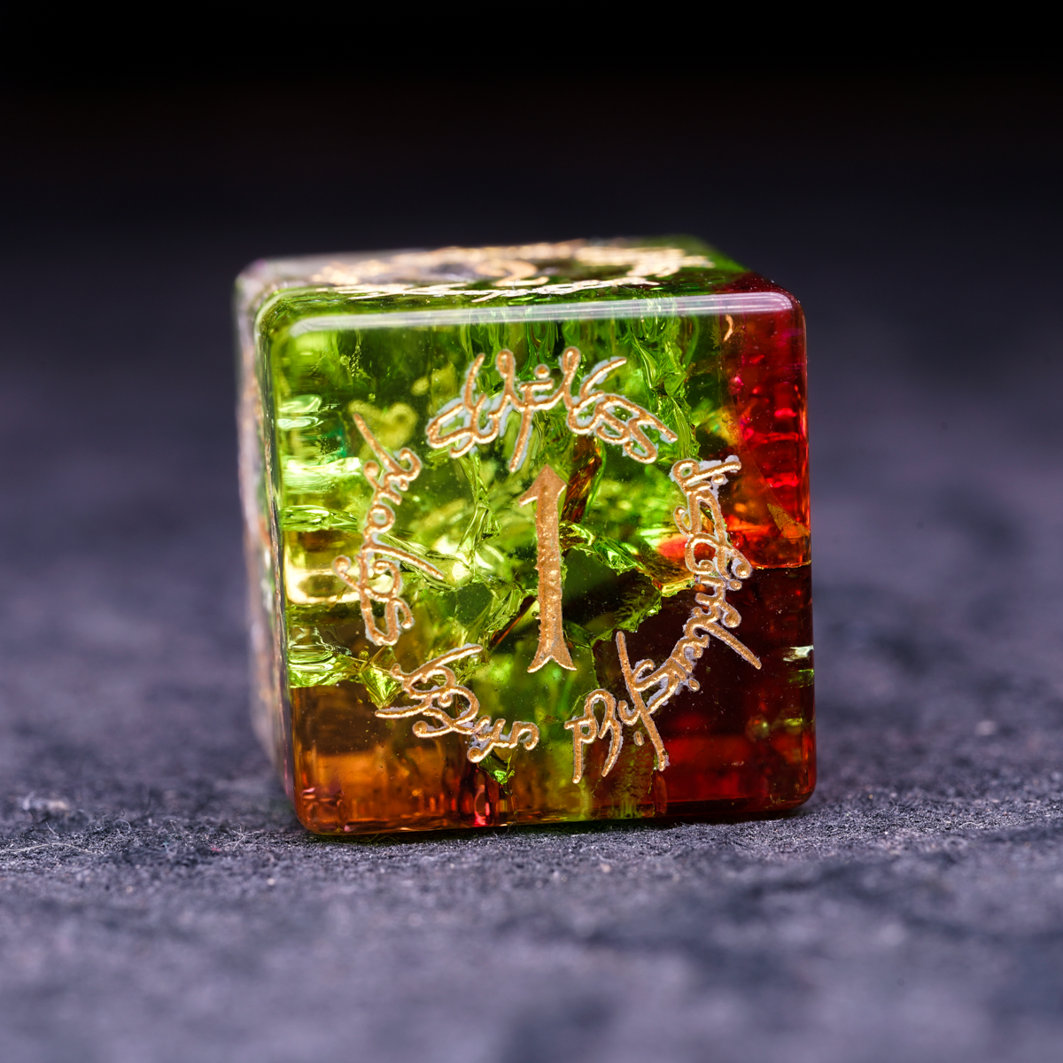 Red and Green Crackle Glass Dice Set - DragonStone