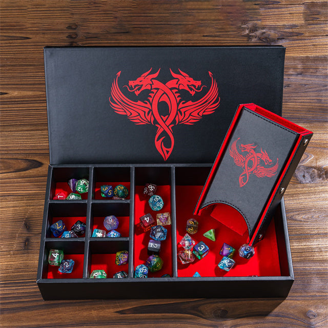 Twin Dragon Leather Dice Storage Box - DragonStone