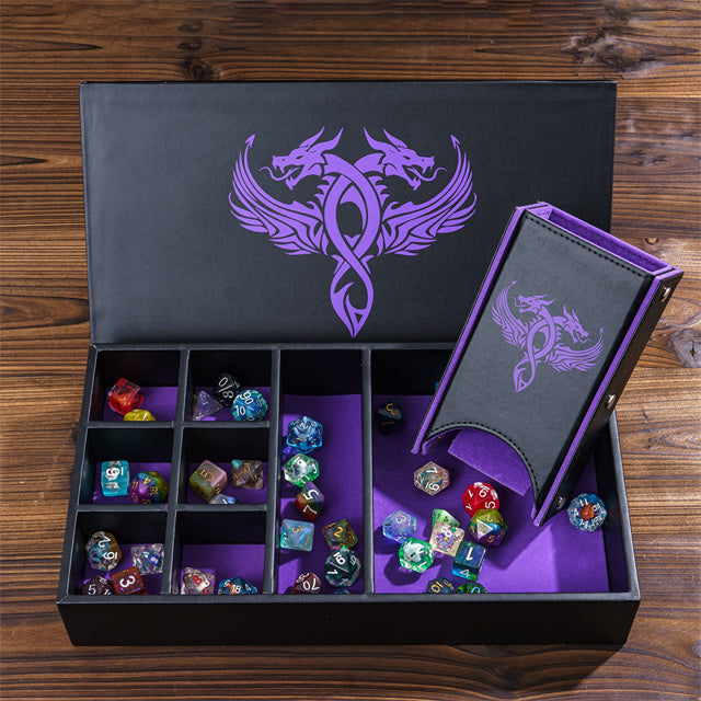 Twin Dragon Leather Dice Storage Box - DragonStone