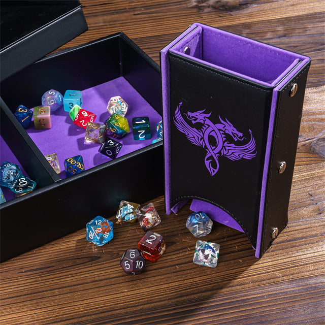 Twin Dragon Leather Dice Storage Box - DragonStone